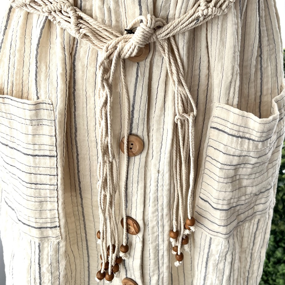 Zara Belted Striped Dress Beige Size Medium NWT - Picture 4 of 16